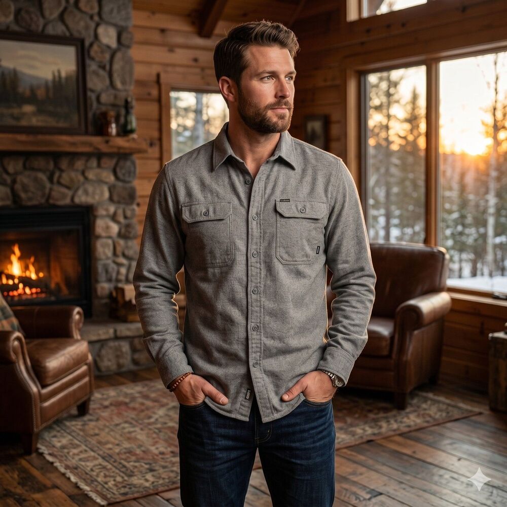 Eddie Bauer Grey Flannel Button Front Men's Shirt Cargo Pockets XL
